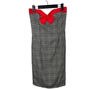 Karlie Bow Houndstooth Strapless Knee Length Sheath Dress Gray Women's Sz Small